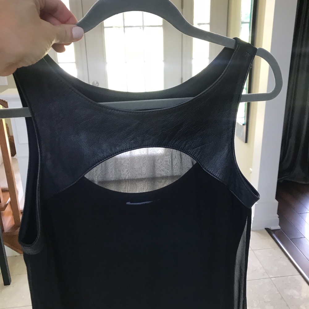 Bailey 44 navy Dress Sleeveless Leather Chiffon M - Picture 3 of 6